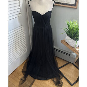Jenny Yoo Dress Womens 6 Black Strapless Gown Tulle Whimsigoth Dark Fairy Prom